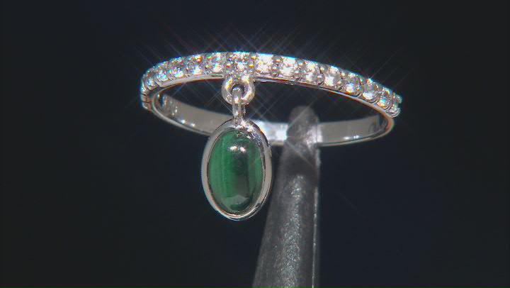 Green Malachite With White Zircon Sterling Silver Ring 0.40ctw Video Thumbnail