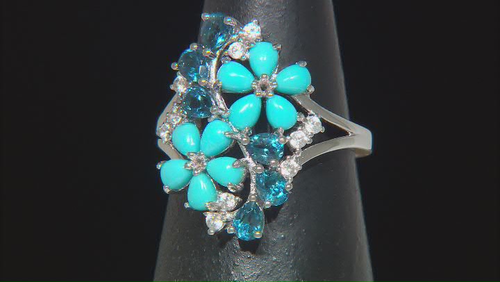 Blue Sleeping Beauty Turquoise Rhodium Over Sterling Silver Ring 1.26ctw Video Thumbnail