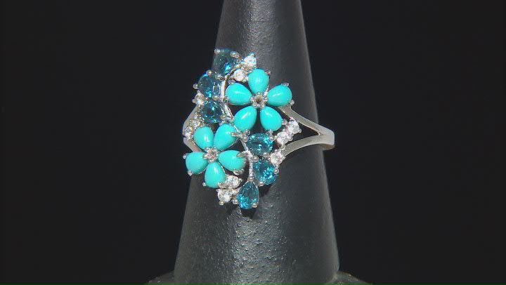 Blue Sleeping Beauty Turquoise Rhodium Over Sterling Silver Ring 1.26ctw Video Thumbnail