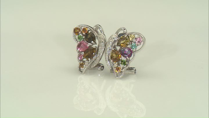 Multicolor Multi-Tourmaline Rhodium Over Sterling Silver Butterfly Earrings 2.08ctw Video Thumbnail