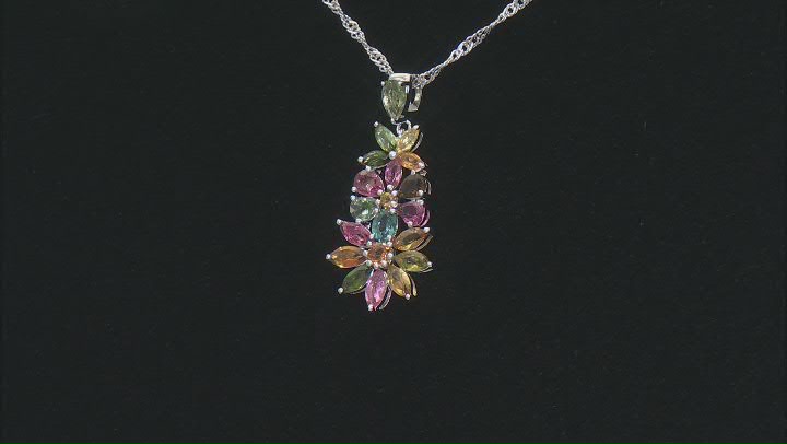 Multicolor Multi-Tourmaline Rhodium Over Sterling Silver Pendant With Chain 2.04ctw Video Thumbnail
