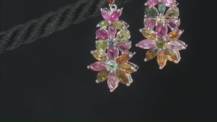 Multicolor Multi-Tourmaline Rhodium Over Sterling Silver Dangle Earrings 4.11ctw Video Thumbnail