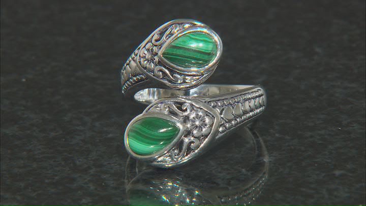 Green Malachite Sterling Silver Bypass Ring Video Thumbnail