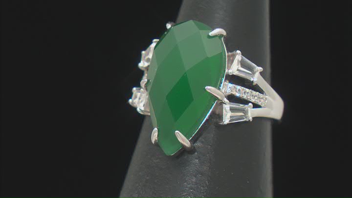 Green Onyx Rhodium Over Sterling Silver Ring 8.65ctw Video Thumbnail
