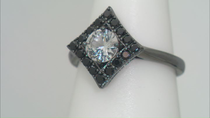 White Lab Created Sapphire, Black Rhodium Over Sterling Silver Ring 1.19ctw Video Thumbnail
