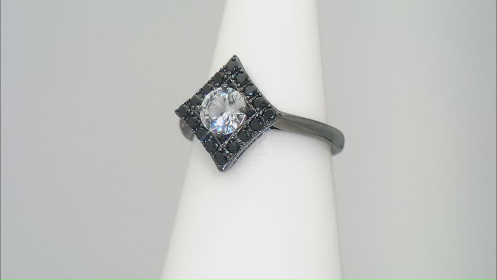 White Lab Created Sapphire, Black Rhodium Over Sterling Silver Ring 1.19ctw Video Thumbnail