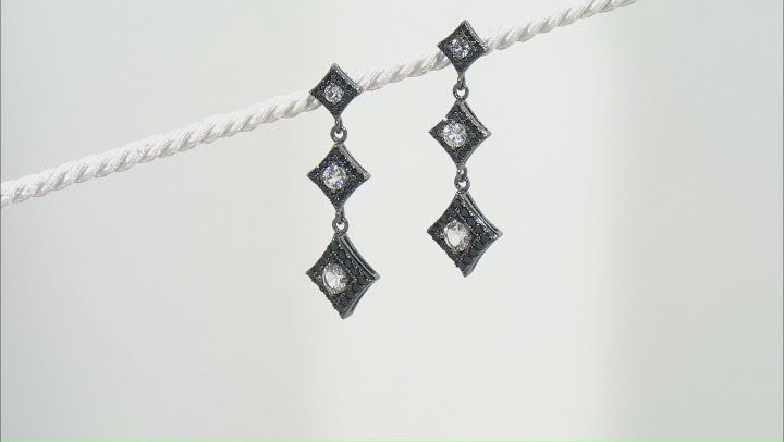 White Lab Created Sapphire, Black Rhodium Over Sterling Silver Dangle Earrings 3.02ctw Video Thumbnail