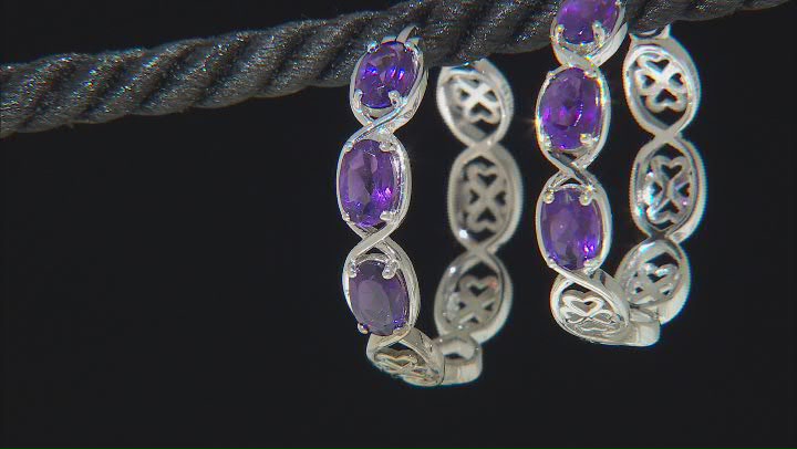 Purple African Amethyst Rhodium Over Sterling Silver Hoop Earrings 2.30ctw Video Thumbnail