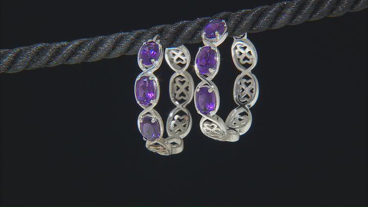 Purple African Amethyst Rhodium Over Sterling Silver Hoop Earrings 2.30ctw Video Thumbnail