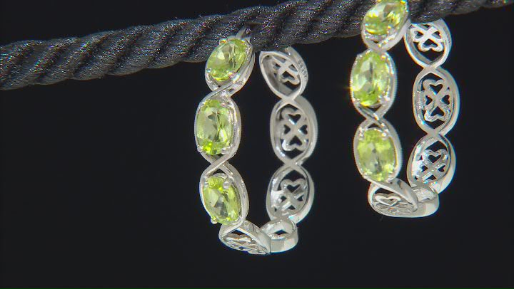 Green Peridot Rhodium Over Sterling Silver Hoop Earrings 2.40ctw Video Thumbnail