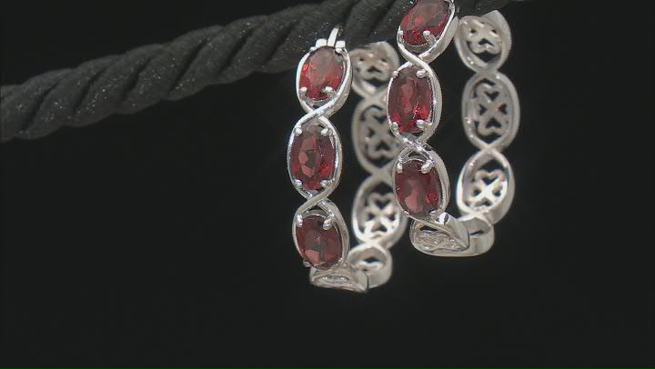 Red Garnet Rhodium Over Sterling Silver Hoop Earrings 2.86ctw Video Thumbnail