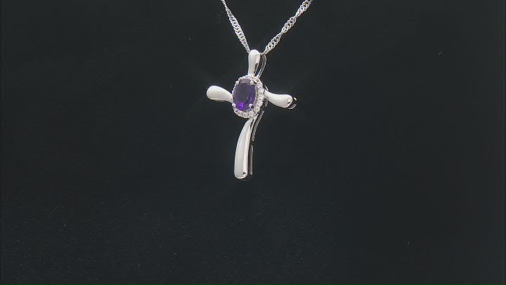 Purple African Amethyst Rhodium Over Sterling Silver Cross Pendant With Chain 0.79ctw Video Thumbnail