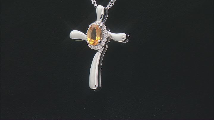 Yellow Citrine Rhodium Over Sterling Silver Cross Pendant With Chain 0.83ctw Video Thumbnail