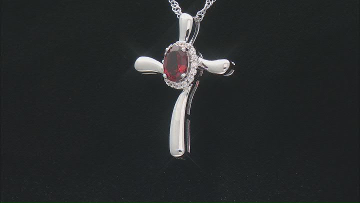 Red Vermelho Garnet Rhodium Over Sterling Silver Cross Pendant With Chain 1.00ctw Video Thumbnail
