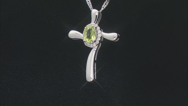 Green Peridot Rhodium Over Sterling Silver Cross Pendant With Chain 0.78ctw Video Thumbnail