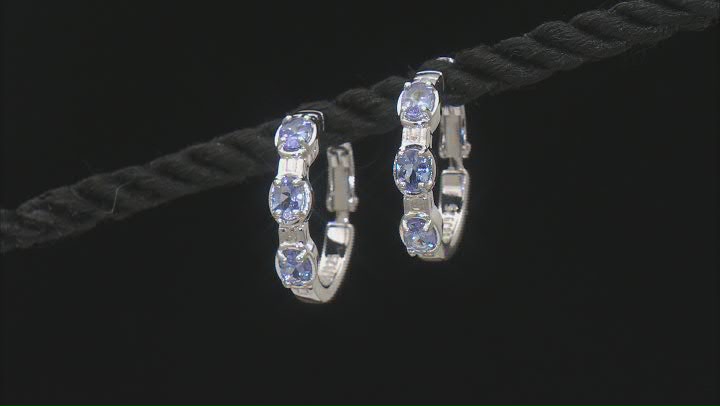 Blue Tanzanite Rhodium Over Sterling Silver Hoop Earrings 0.87ctw Video Thumbnail