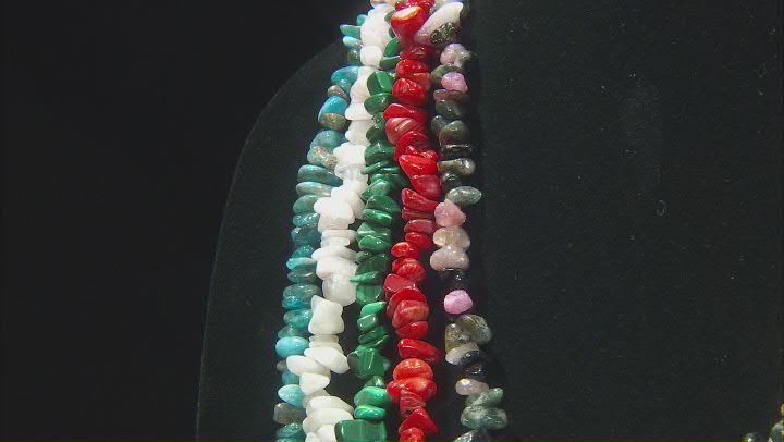 Multi-Color Assorted Gemstone Set of 5 Endless Strand Chip Necklaces Video Thumbnail