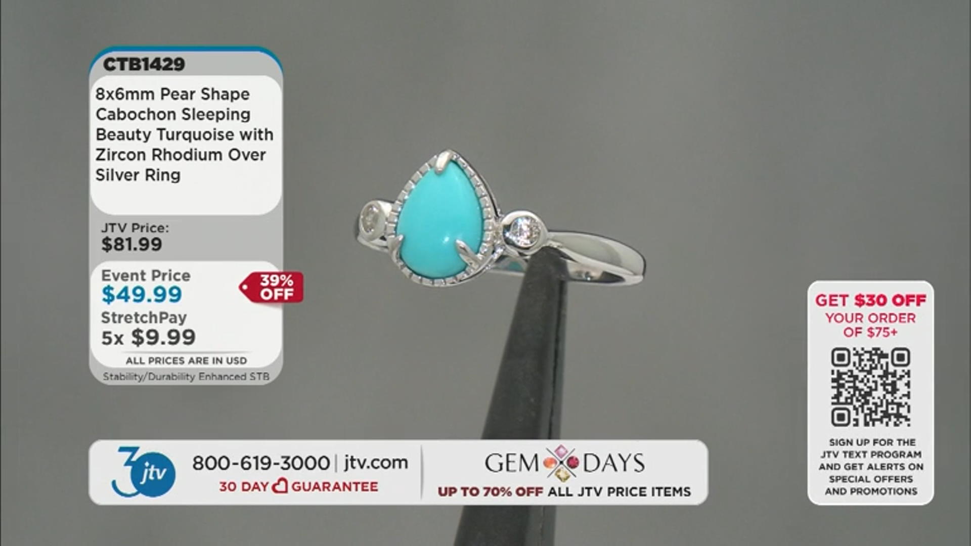 Blue Sleeping Beauty Turquoise Rhodium Over Sterling Silver Ring 0.09ctw Video Thumbnail