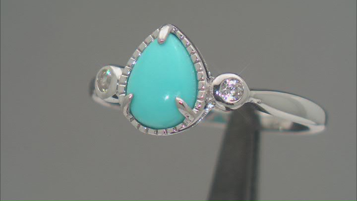 Blue Sleeping Beauty Turquoise Rhodium Over Sterling Silver Ring 0.09ctw Video Thumbnail