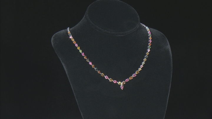 Multi-Tourmaline Rhodium Over Sterling Silver Necklace 7.63ctw Video Thumbnail