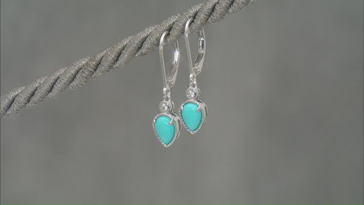 Blue Sleeping Beauty Turquoise Rhodium Over Sterling Silver Earrings 0.07ctw Video Thumbnail