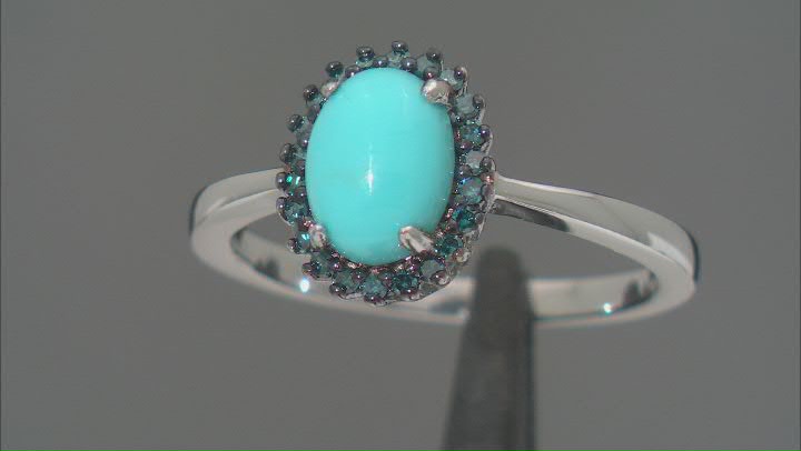Blue Sleeping Beauty Turquoise Rhodium Over Sterling Silver Ring 0.13ctw Video Thumbnail
