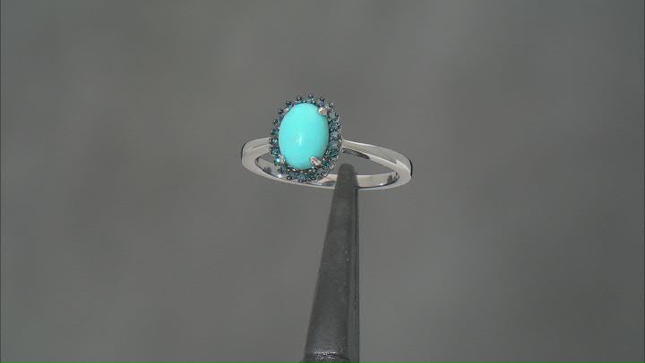 Blue Sleeping Beauty Turquoise Rhodium Over Sterling Silver Ring 0.13ctw Video Thumbnail