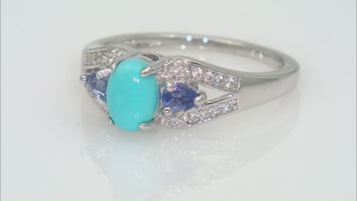 Blue Sleeping Beauty Turquoise Rhodium Over Silver Ring Video Thumbnail