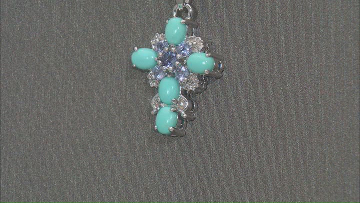 Blue Sleeping Beauty Turquoise Rhodium Over Silver Cross Pendant With Chain Video Thumbnail