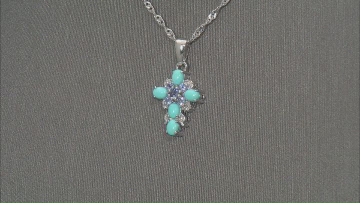 Blue Sleeping Beauty Turquoise Rhodium Over Silver Cross Pendant With Chain Video Thumbnail