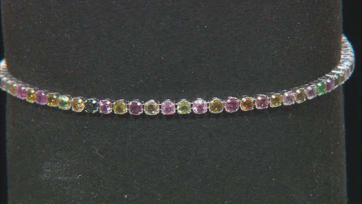 Multicolor Multi-Tourmaline Rhodium Over Sterling Silver Tennis Bracelet 1.87ctw Video Thumbnail