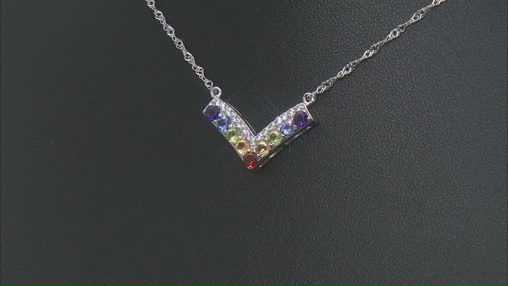 Multicolor Multi-Gem Rhodium Over Sterling Silver Necklace 2.84ctw Video Thumbnail