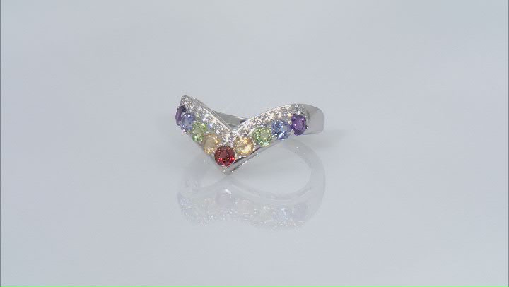 Multicolor Multi-Gem Rhodium Over Sterling Silver Ring 2.84ctw Video Thumbnail