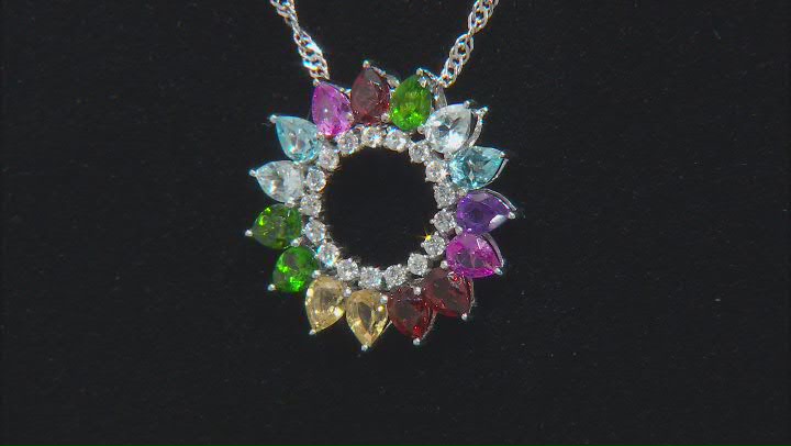 Multicolor Multi-Gem Rhodium Over Sterling Silver Pendant With Chain 2.72ctw Video Thumbnail
