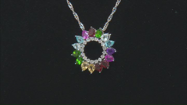 Multicolor Multi-Gem Rhodium Over Sterling Silver Pendant With Chain 2.72ctw Video Thumbnail