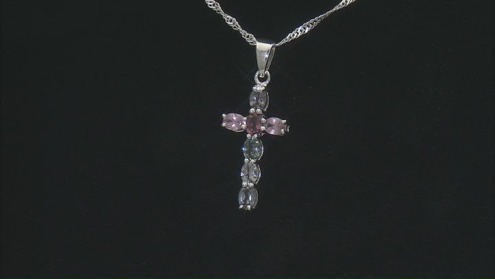 Multicolor Spinel Rhodium Over Sterling Silver Cross Pendant With Chain 0.83ctw Video Thumbnail