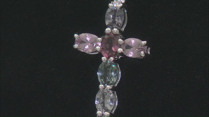 Multicolor Spinel Rhodium Over Sterling Silver Cross Pendant With Chain 0.83ctw Video Thumbnail