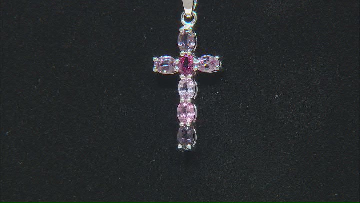 Multicolor Spinel Rhodium Over Sterling Silver Cross Pendant With Chain 0.83ctw Video Thumbnail