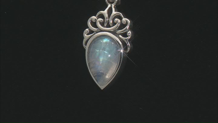 White Rainbow Moonstone Rhodium Over Sterling Silver Enhancer With Chain Video Thumbnail