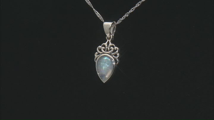 White Rainbow Moonstone Rhodium Over Sterling Silver Enhancer With Chain Video Thumbnail