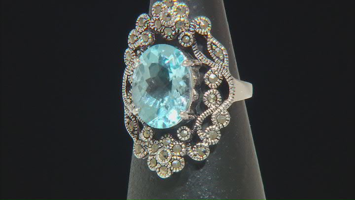 Sky Blue Topaz With Marcasite Sterling Silver Ring 6.33ct Video Thumbnail
