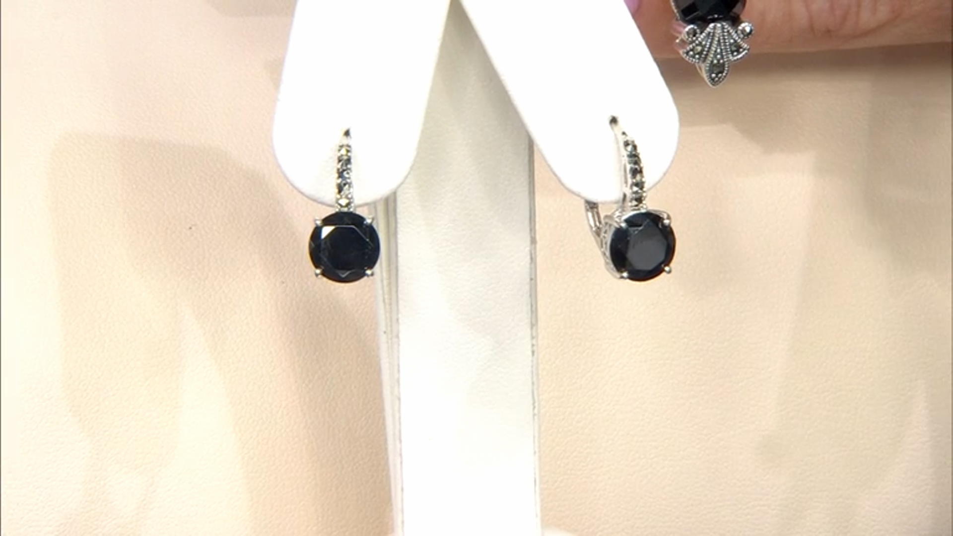 Black Spinel With Marcasite Rhodium Over Sterling Silver Earrings 3.40ctw Video Thumbnail