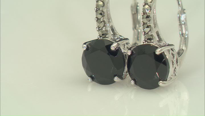 Black Spinel With Marcasite Rhodium Over Sterling Silver Earrings 3.40ctw Video Thumbnail