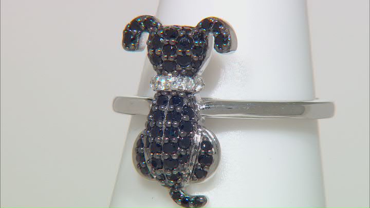 Black Spinel Rhodium Over Sterling Silver Dog Ring 0.79ctw Video Thumbnail
