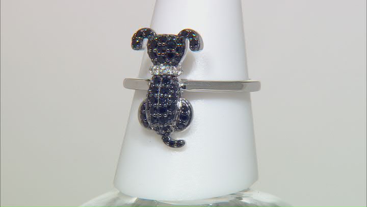 Black Spinel Rhodium Over Sterling Silver Dog Ring 0.79ctw Video Thumbnail