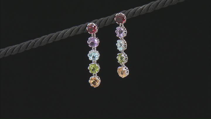 Multicolor Multi-Gem Rhodium Over Sterling Silver Dangle Earrings 7.91ctw Video Thumbnail
