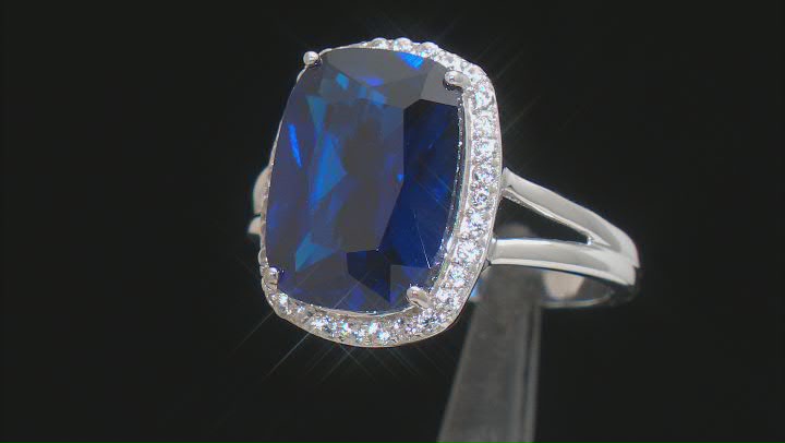 Blue Lab Created Spinel Rhodium Over Sterling Silver Ring 7.04ctw Video Thumbnail