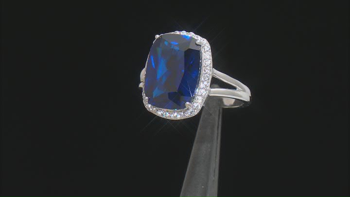 Blue Lab Created Spinel Rhodium Over Sterling Silver Ring 7.04ctw Video Thumbnail