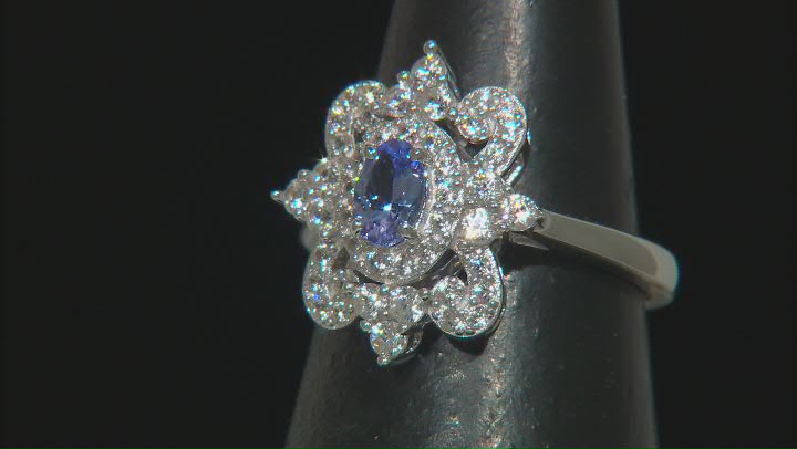 Blue Tanzanite Rhodium Over Sterling Silver Ring 0.99ctw Video Thumbnail