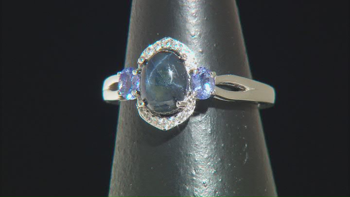 Blue Star Sapphire Rhodium Over Sterling Silver Ring 0.46ctw Video Thumbnail
